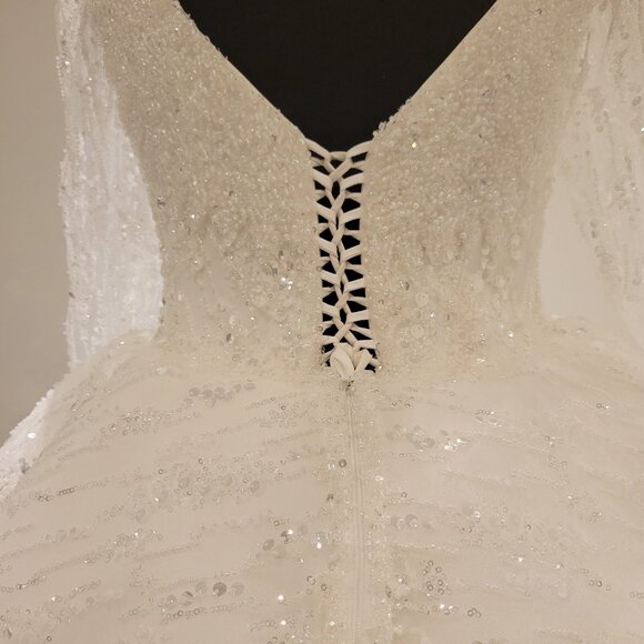 Sparkling White Wedding Dress Gown with Sequin and Beaded Embellishments - Picture 11 of 16
